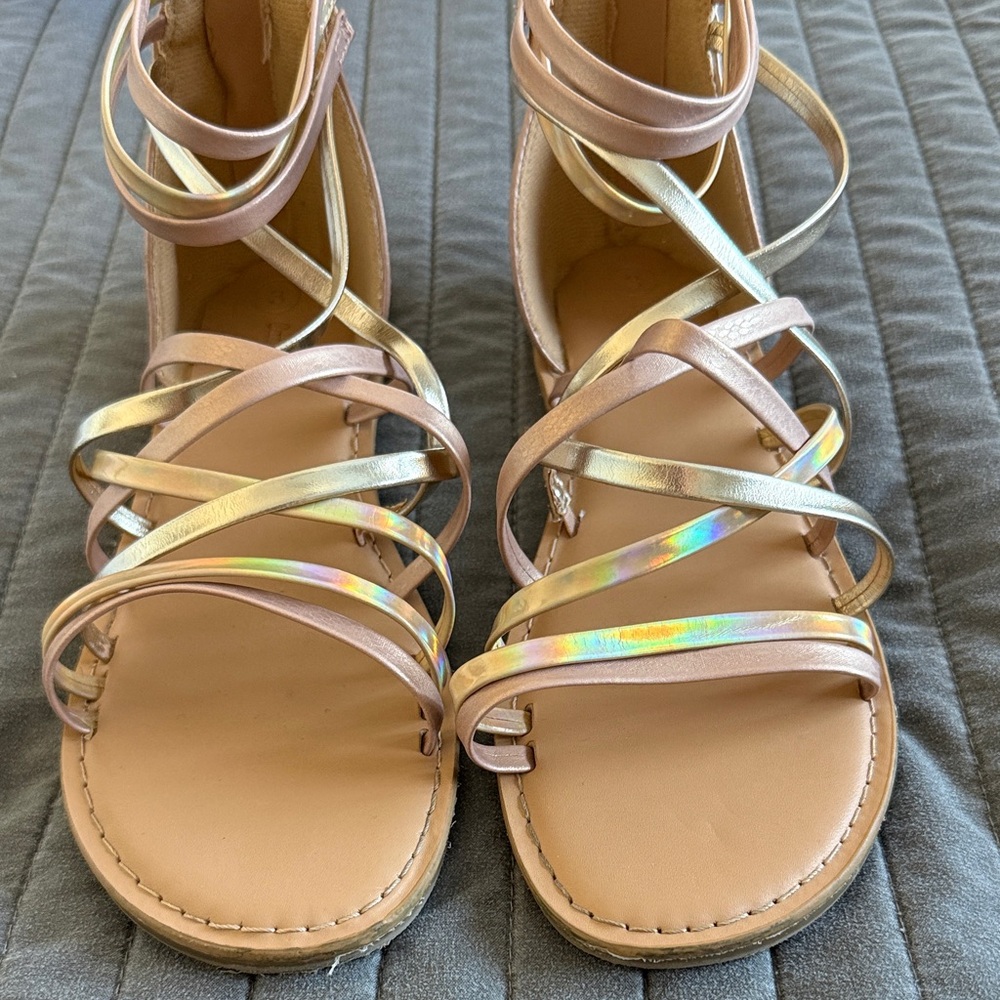 Girls strappy rose gold sandals